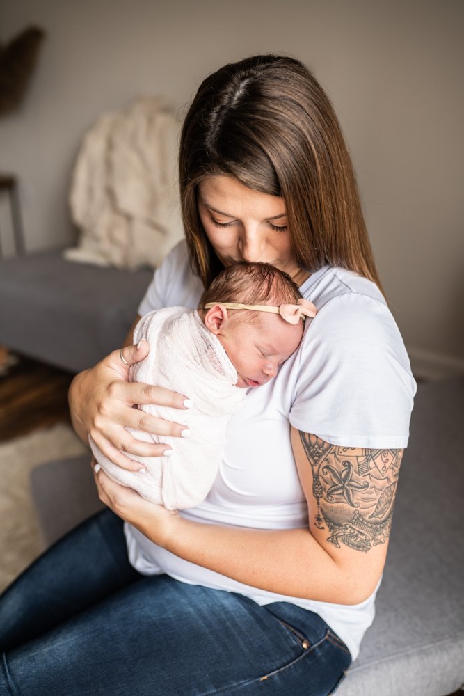 Mom with newborn daughter - Asheville Newborn Photographer