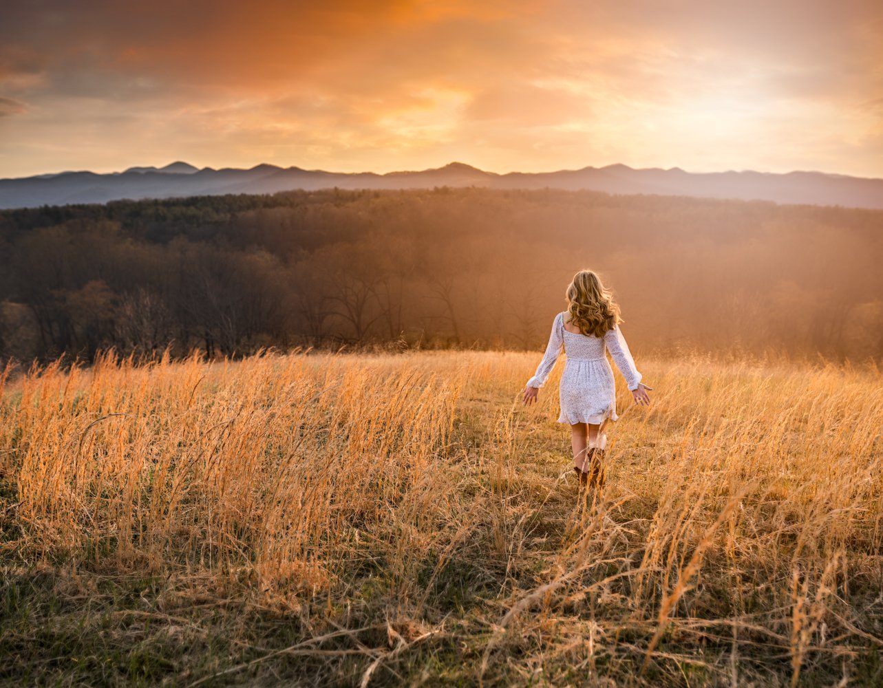 girl in Asheville mountains at sunset Asheville Photographer
