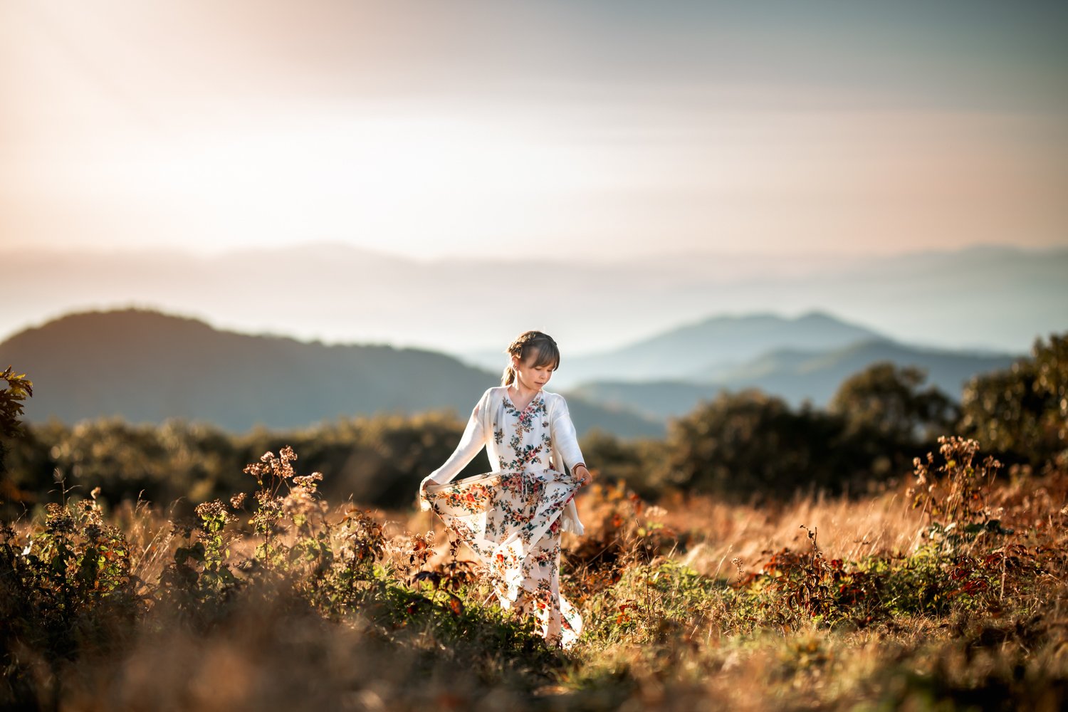 Girl twirling at Graggy Gardens Asheville Family Photographer