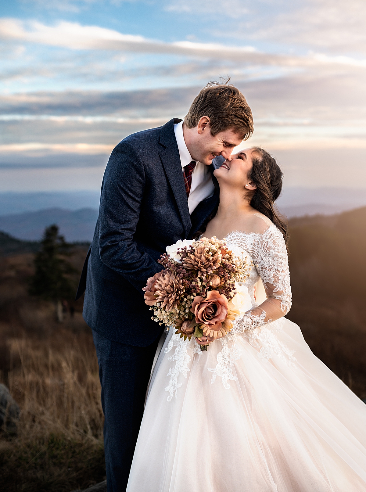 A couple on their wedding day in the mountains of Asheville NC