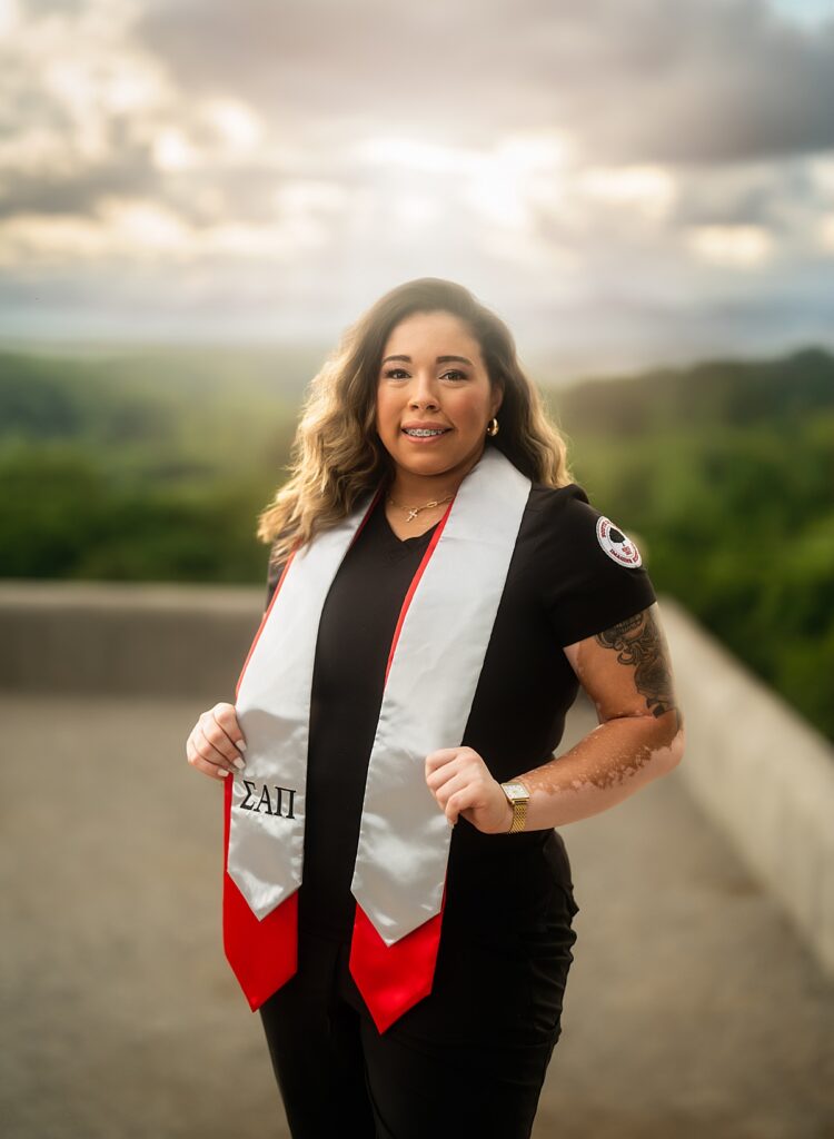 Graduate wearing a stole during an asheville, Nc graduation portrait session.